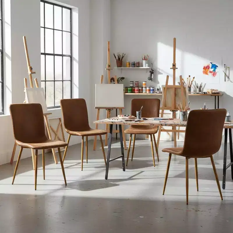 FurnitureR Dining Chairs Set of 4, Comfy Side Chair with Suede Seat Back and Sturdy Metal Legs for Kitchen Living Room Bedroom Waiting Room, Brown