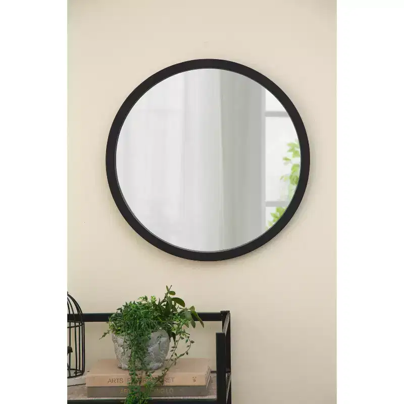 20 x 20 Inch Round Wall Mirror with Black Wood Frame