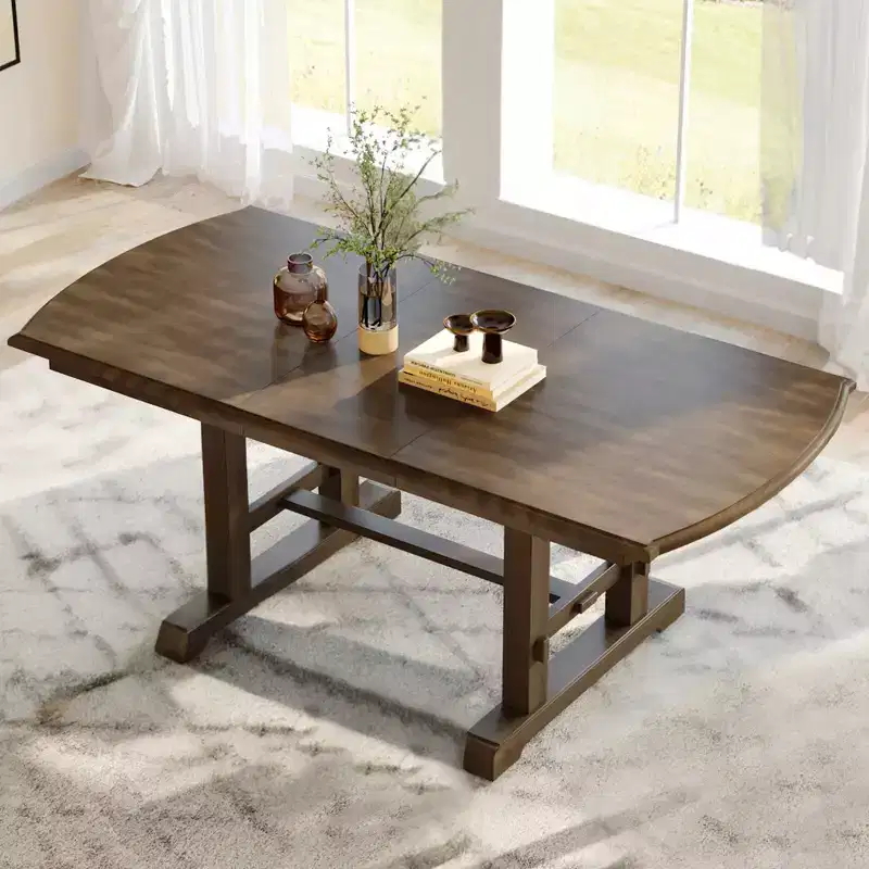 60-78 Extendable Dining Table with Removable Leaf, Large Expanding Table for 4-8