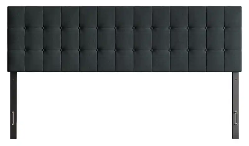 Upholstered Headboard in Charcoal Fabric, Button Tufted