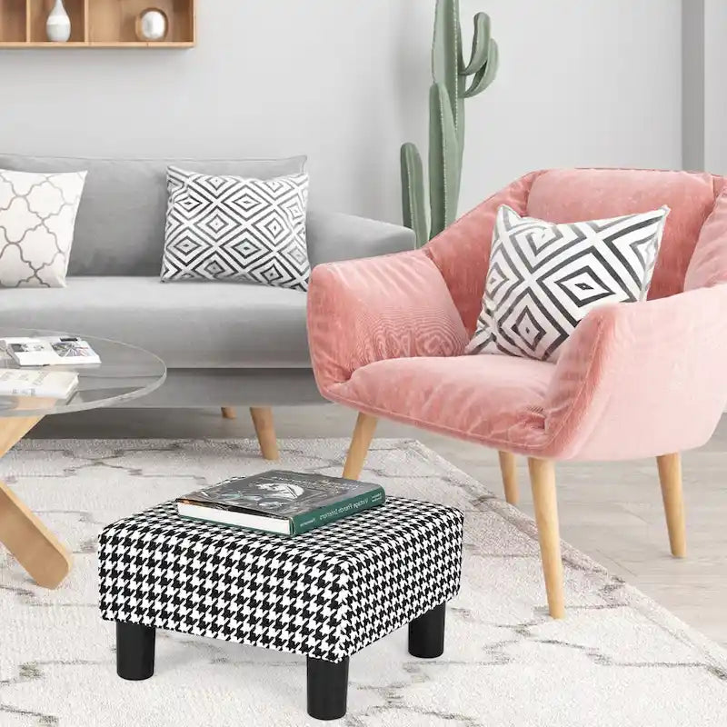Small Square Footstool Ottoman Modern Fabric Footrest Stool