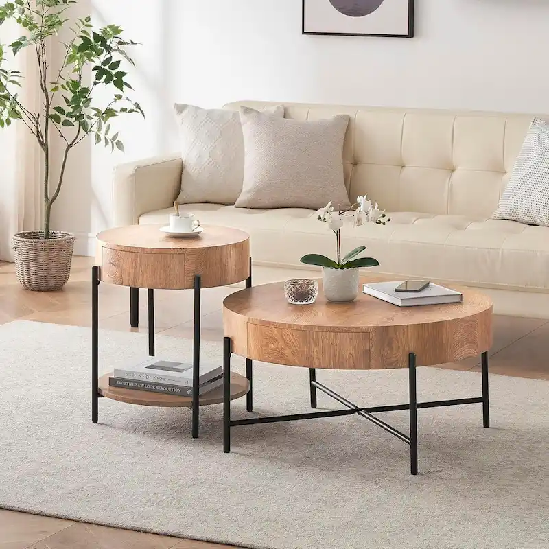 Coffee Table with Drawers Round Center Table