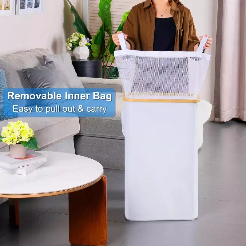 Generic Slim Laundry Basket with Lid, Narrow Laundry Hamper . Skinny Dirty Clothes Basket 75L White