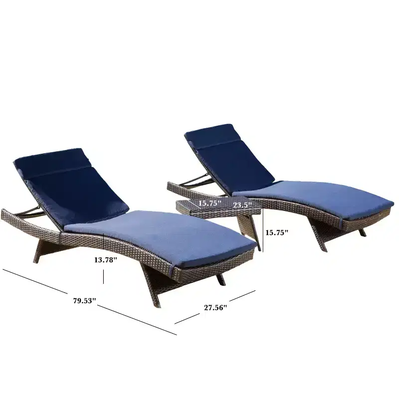 GDFStudio Olivia Multibrown 3 Piece Armless Chaise Lounge Chat Set with Cushions