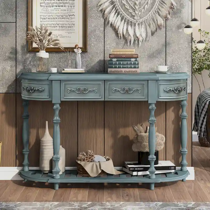 Merax Curved Console Table with 4 Drawers and 1 Shelf