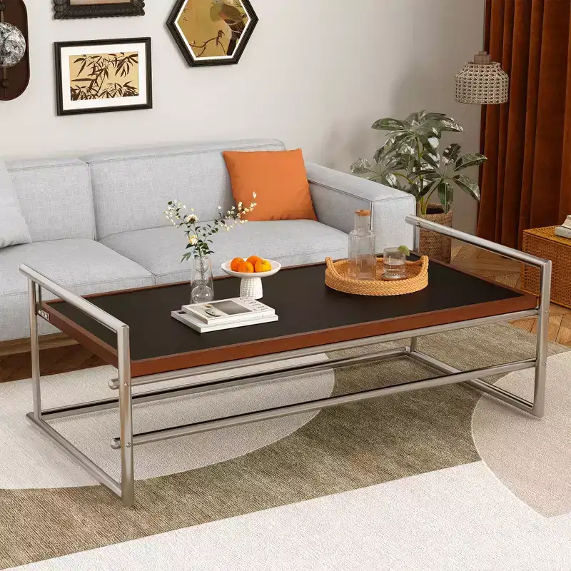 Luck Live 50 Convertible Coffee Table To Desk, Stainless Steel Frame, Dual-tone Top For Living Room