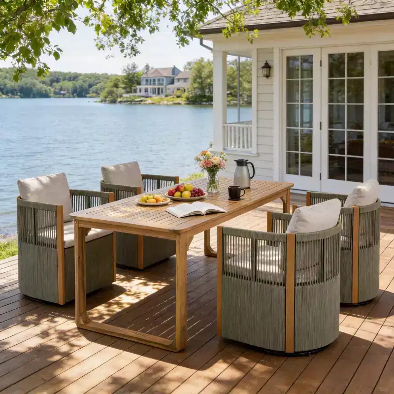 Christopher Knight Home Calvin Patio Modern Acacia Wood 5-Piece Dining Set with 4 Swivel Dining Chairs and Table