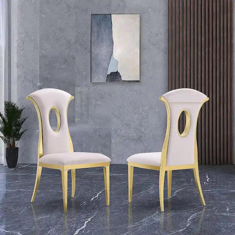 Luxury White Velvet Dining Chairs with Polished Gold Legs
