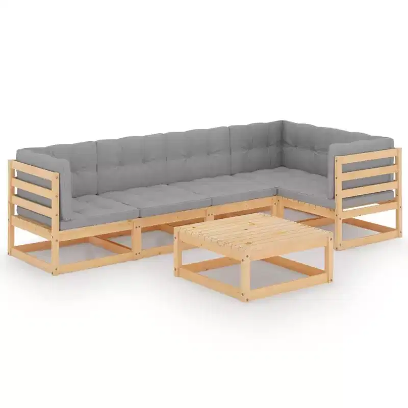 vidaXL Patio Lounge Set Outdoor Sofas with Cushions Solid Wood Pine - Natural With Cushion