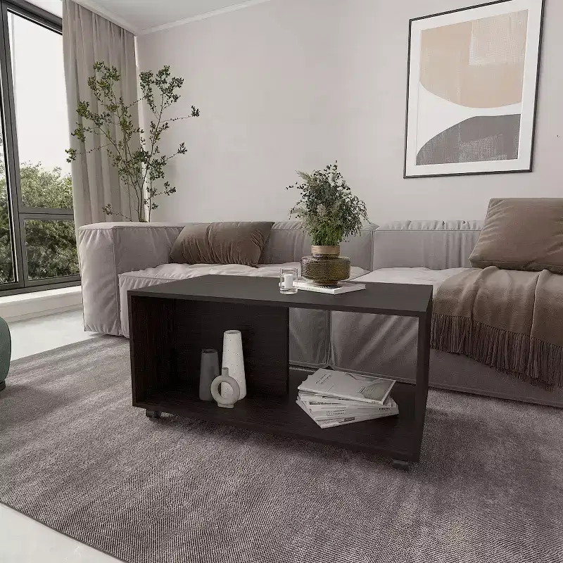 Okak Rectangle Coffee Table with Spacious Open Shelf and Durable Material for Living Room/Office, Space-Saving