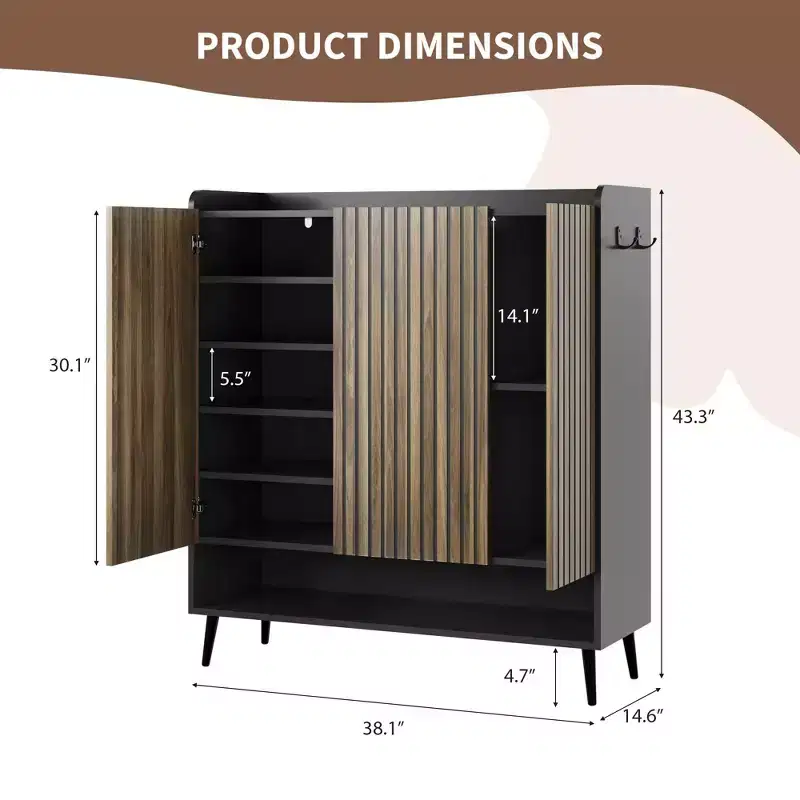 Shoe Cabinet, 30 Pairs Large Shoe Organizer with 3 Doors & Adjustable Shelves for Entryway
