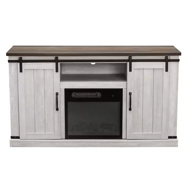 Electric Fireplace Saw Cut TV Stand for TVs up to 60": Home Essentials, Barn Door Console, Cable Management