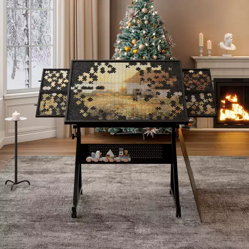 Modern Metal and Wooden Jigsaw Puzzle Table Board with 4 Trays
