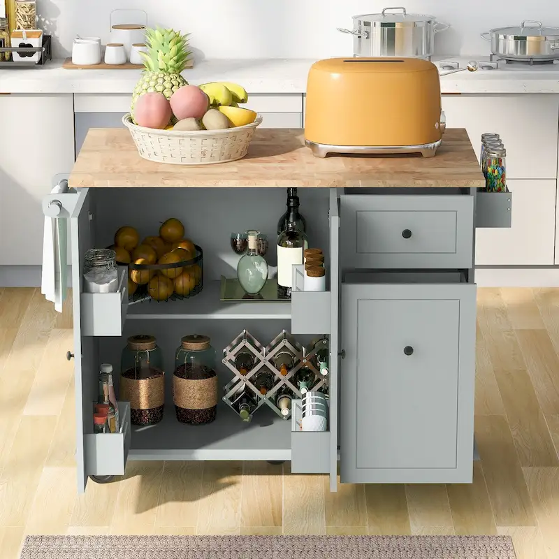 53.9 Kitchen Island Cart with Drop Leaf on Wheels