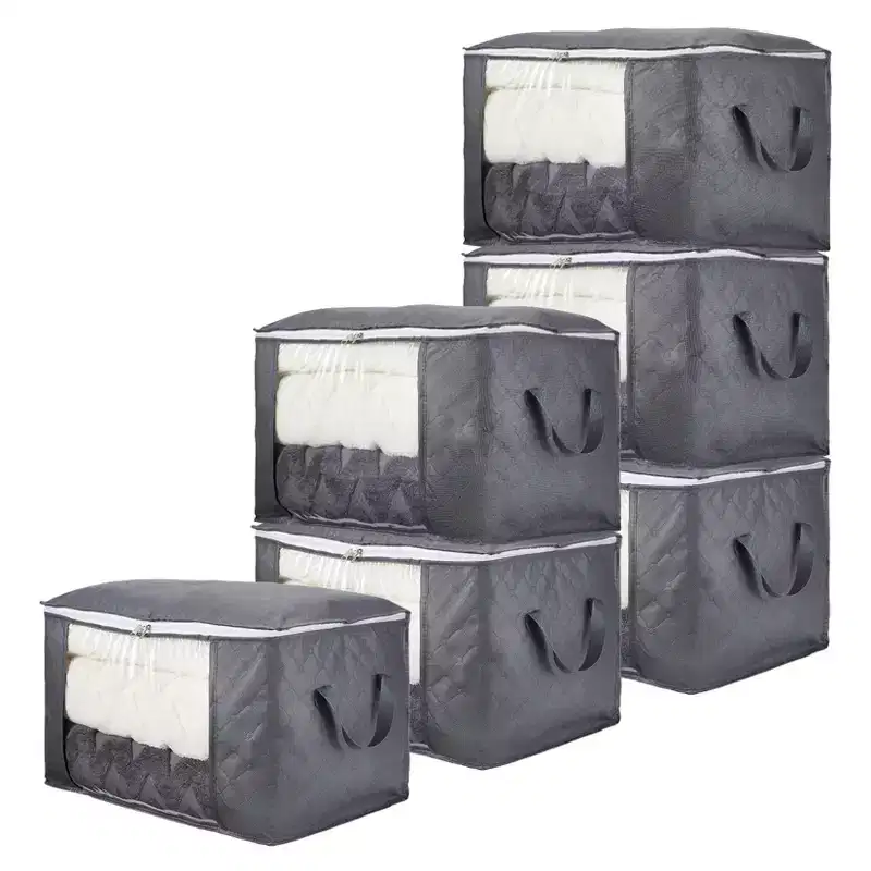 6-Pack Foldable Clear Window Clothes Storage Bags with Handles & Two-Way Zippers, Large Capacity Closet Organizers