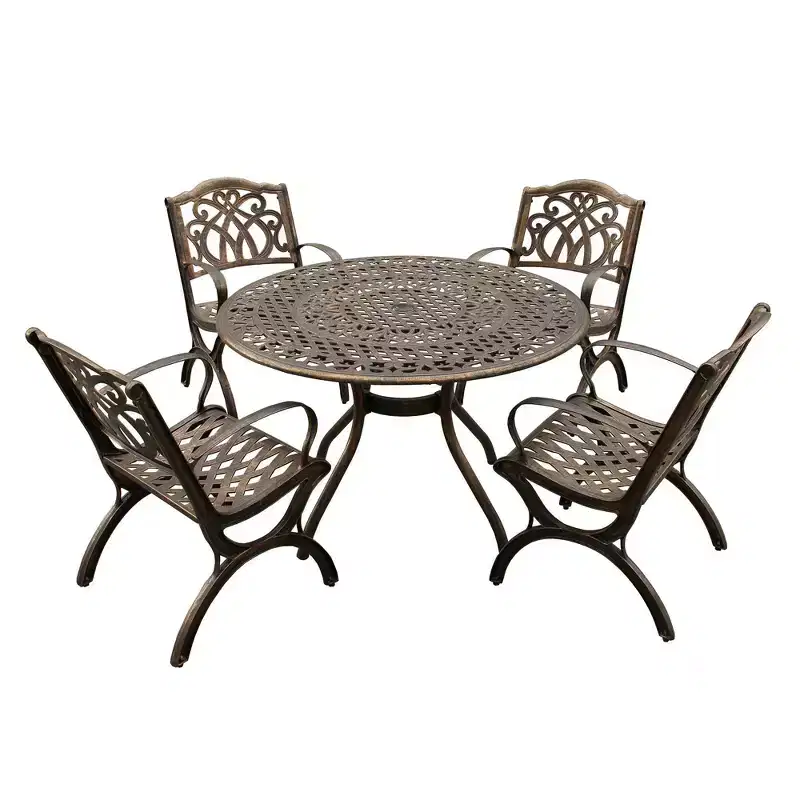 5pc Patio Dining Set with 48" Modern Ornate Outdoor Mesh Aluminum Round Table - Bronze - Oakland Living: Cast Aluminum, Weather-Resistant