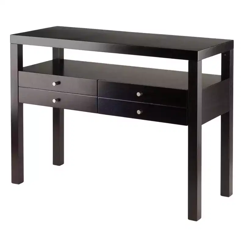 Espresso Console Table with 4 Drawers & Open Shelf