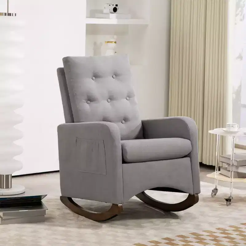 Nursery Glider Recliner Rocking Chair with Armrests & Side Pockets