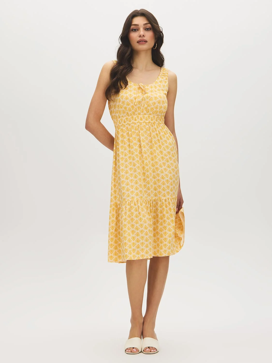 Shell Print Tiered Midi Dress