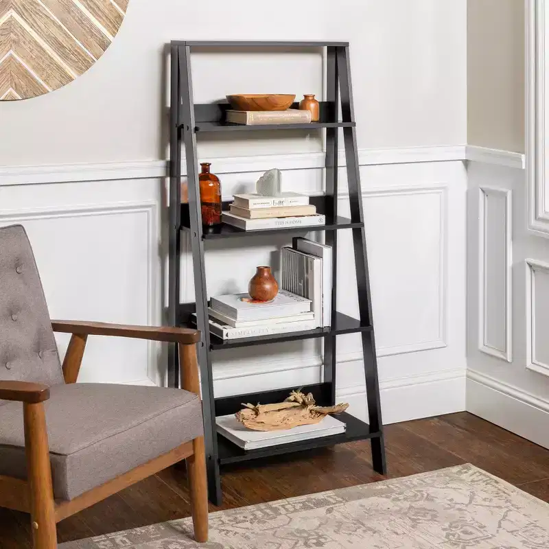 55 Thatcher Transitional Wood 4 Shelf Ladder Bookshelf - Saracina Home