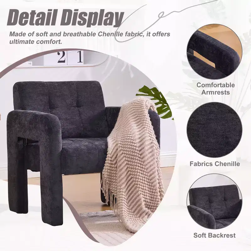 TUYOHW Modern Accent Armchair,Chenille Upholstered Single Sofa Chair with Padded Armrests,Lounge Chair Living Room,Bedroom,Office,500 lbs Capacity
