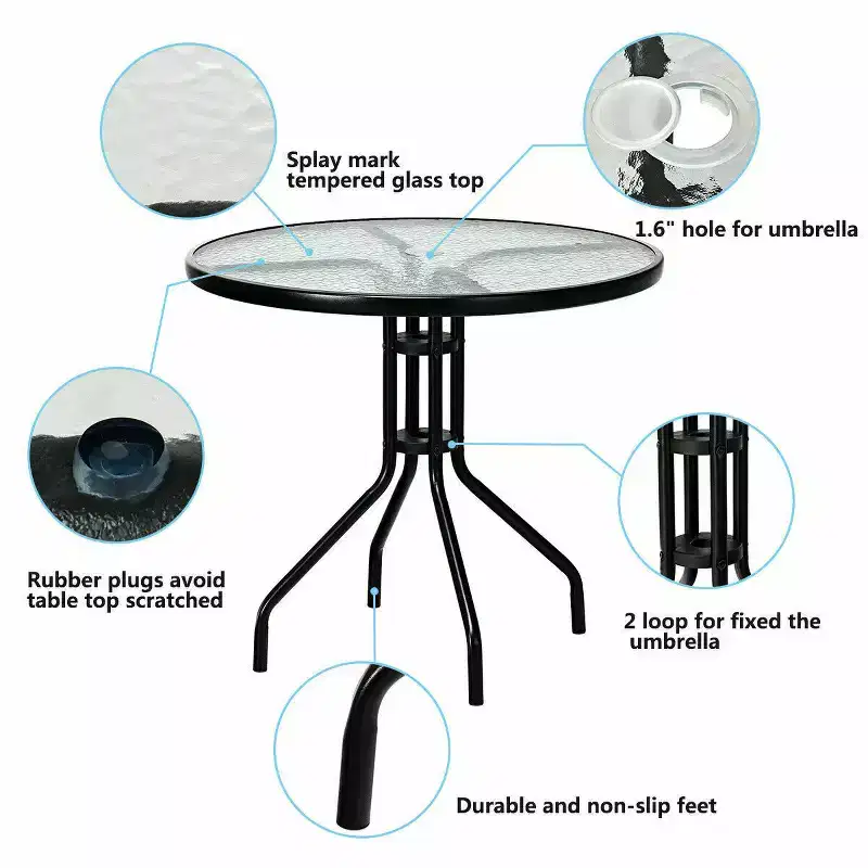 Costway 3PCS Patio Bistro Furniture Set Rocking Glider Chair Glass Table