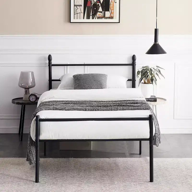 Twin Metal Platform Bed, Bed Frame with Headboard & Footboard, No Spring Box Needed, Black