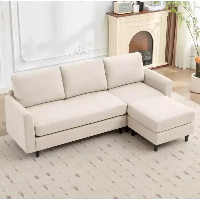 Hyleory L-Shaped Sectional Sofa - Breathable Soft Fabric in Simple Warm Design
