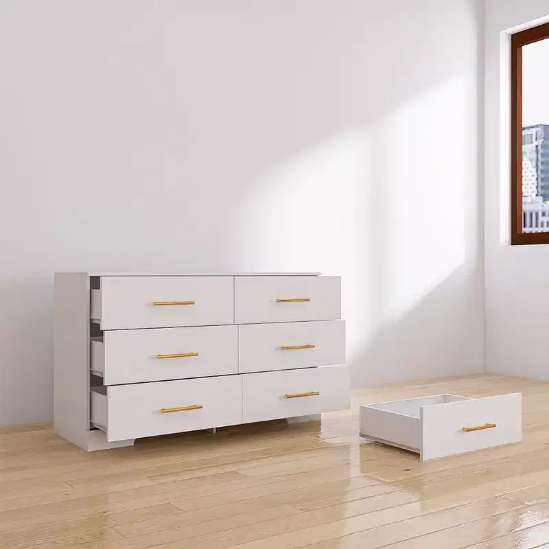Large Chest of Drawer, Dressers Table with 6 Drawers & Golden Handle for Living Room Bedroom, White