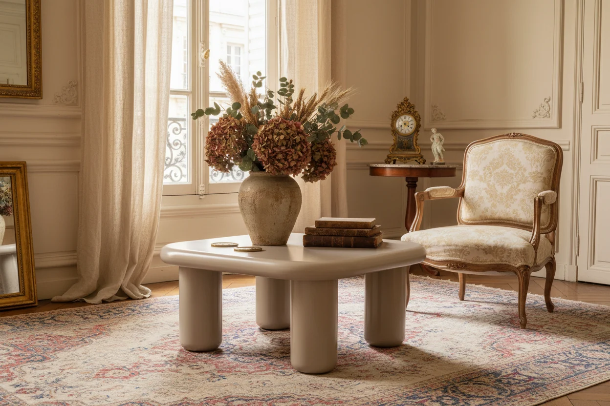 Beige Round Faceted Coffee Table