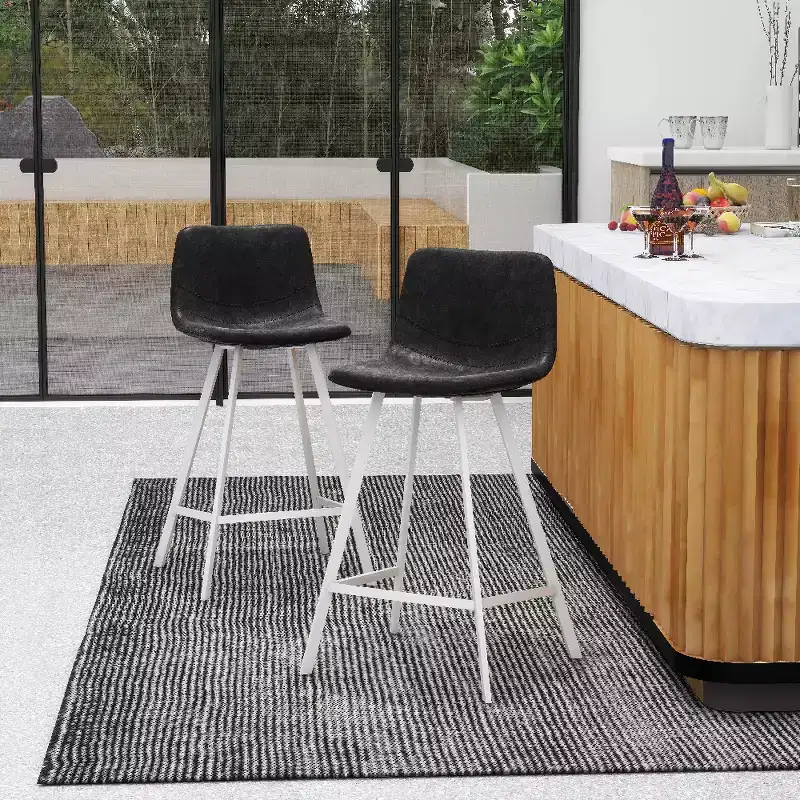 Elland Leather Bar Stool  Modern Counter Height Stool with White Stainless Steel Legs for Kitchen Island or Home Bar Set of 2