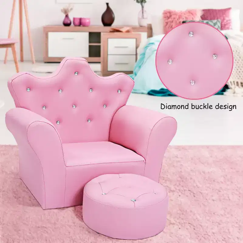 Kids Sofa Toddler Couch Princess Armchair Children Gift with Ottoman White/Pink