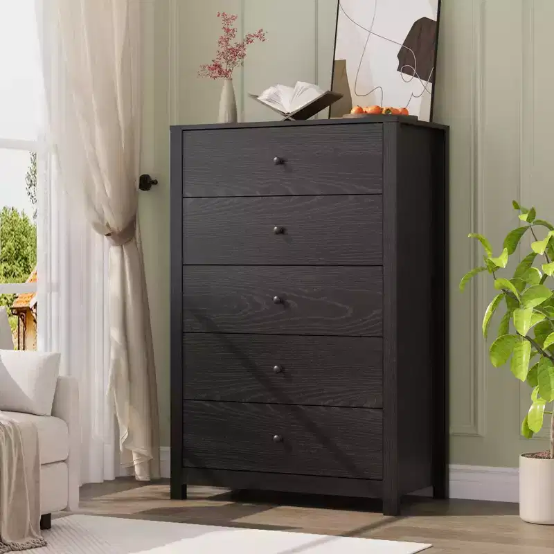 45H 5-Drawer Wood Dresser, Modern Chest of Drawers with Deep Storage, Tall Wooden Organizer for Bedroom, Living Room & Entryway
