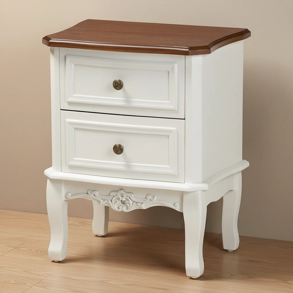 2-Drawer End Table in White and Cherry Brown