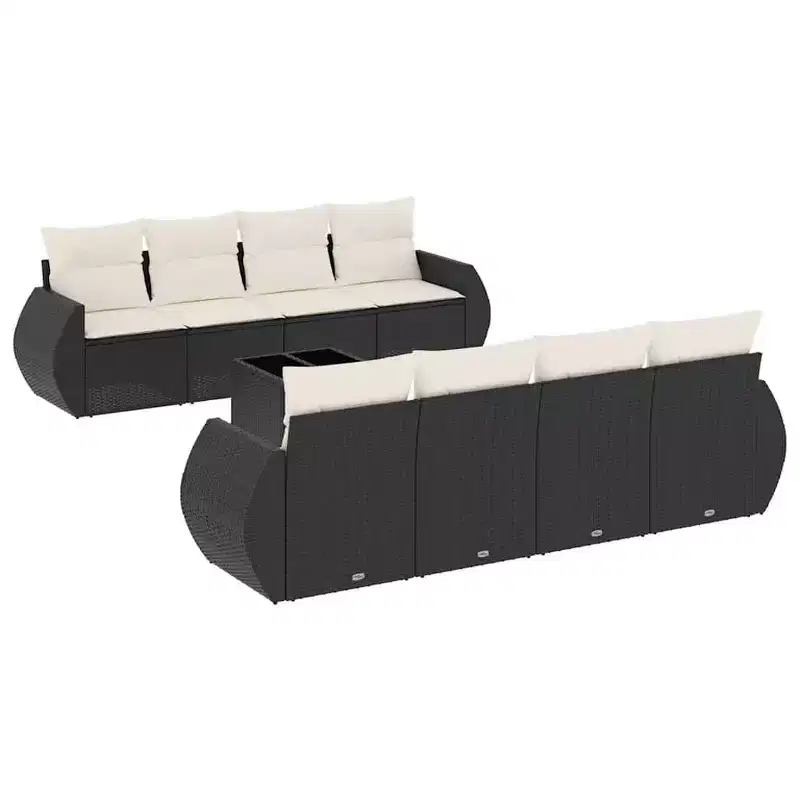 vidaXL 9 Piece Patio Sofa Set with Cushions Black and Cream Poly Rattan