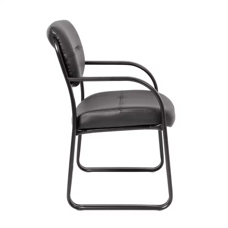 Leather Sled Base Guest Chair Black: Upholstered, Metal Frame, Fixed Height