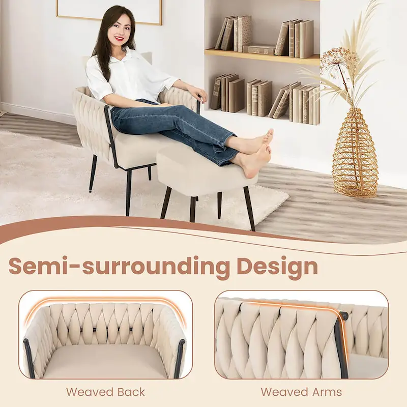 Gymax Modern Dutch Velvet Accent Chair & Ottoman Set Single Leisure
