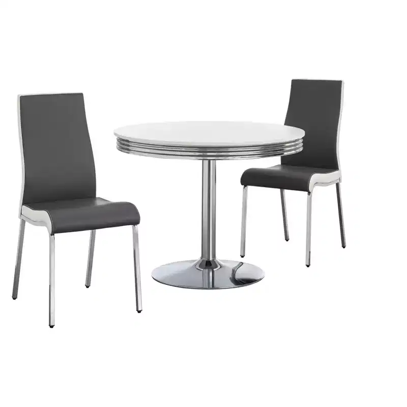 Torrance Retro Dining Table with Padded Chair Seats and Highbacks White/Chrome Finish/Gray