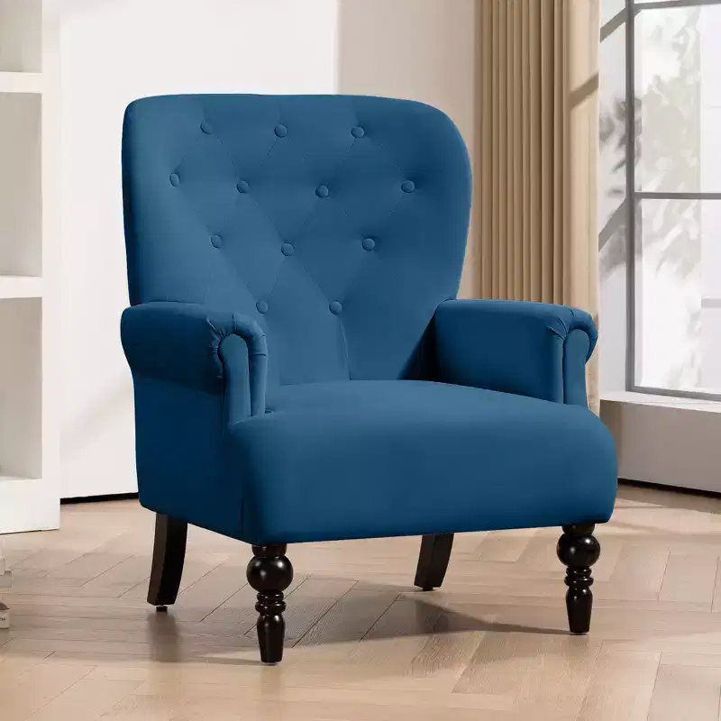 31 Inch Wide Velvet Wingback Chair with Solid Wood Legs