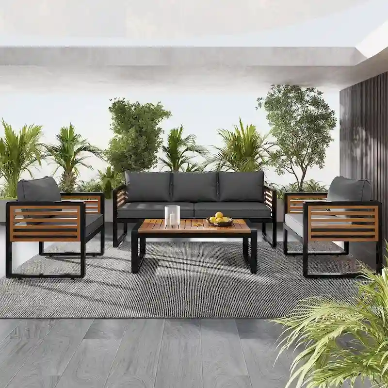 4-Pieces Outdoor Conversation Sofa Set With Removable Cushions