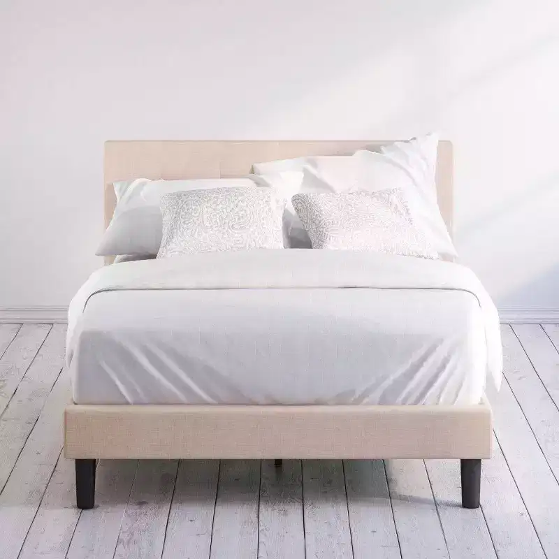 Zinus King Ibidun Upholstered Platform Bed Frame Light Brown: Steel Frame, No Box Spring Needed, Easy Care