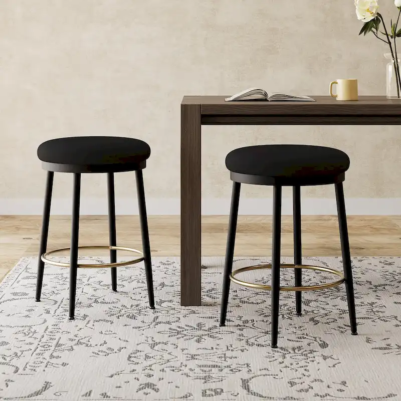 Roomfitters Modern Counter Stools, Set of 2 Bar Height Chairs with Iron Frame, Cushioned Seat and Footrest