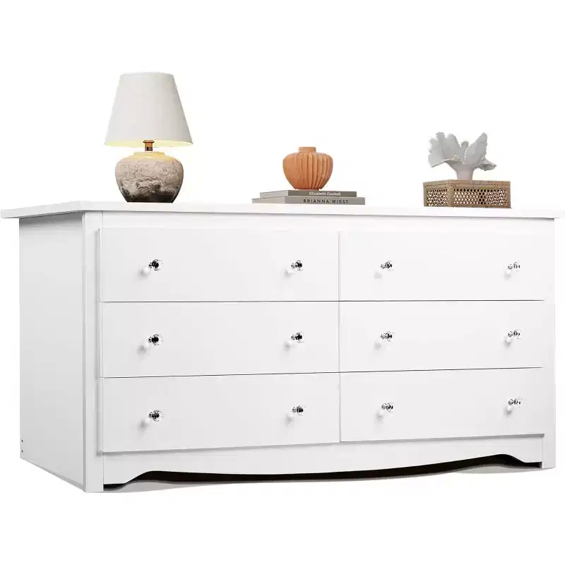 DEXYLLO 6 Drawers Modern Storage Dresser, Wide Wood Chest for Bedroom or Living Room, Long Nightstand Organizer Unit, 59inch White Cabinet