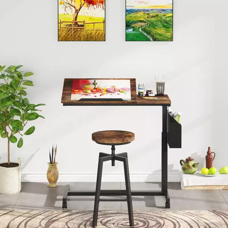 Tribesigns C-Shaped Portable Desk, Mobile Height Adjustable Laptop Desk with Wheels