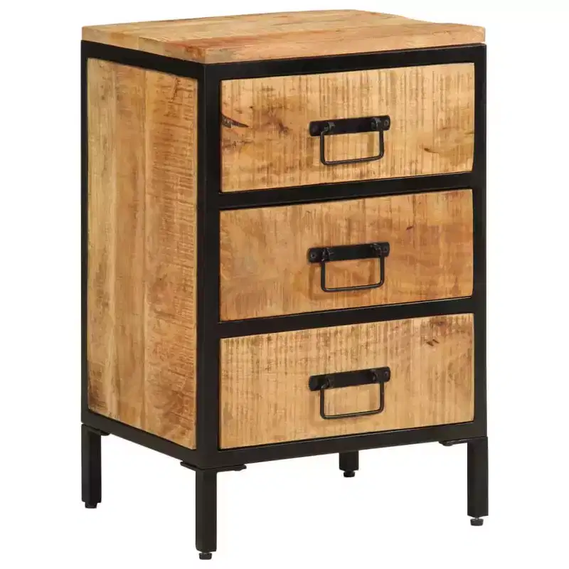 Bedside Cabinet with Drawer & Open Shelf, Natural Wood Color