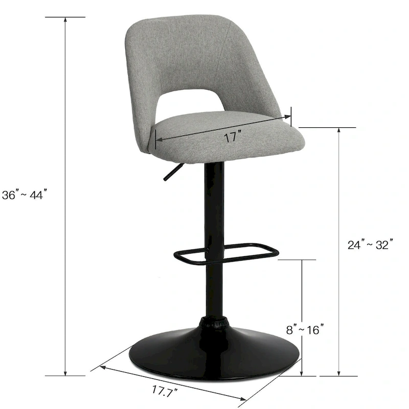 17.7 Bigger Base Vinyl Adjustable Height Swivel Bar Stool, Set of 2 - 32x17x17