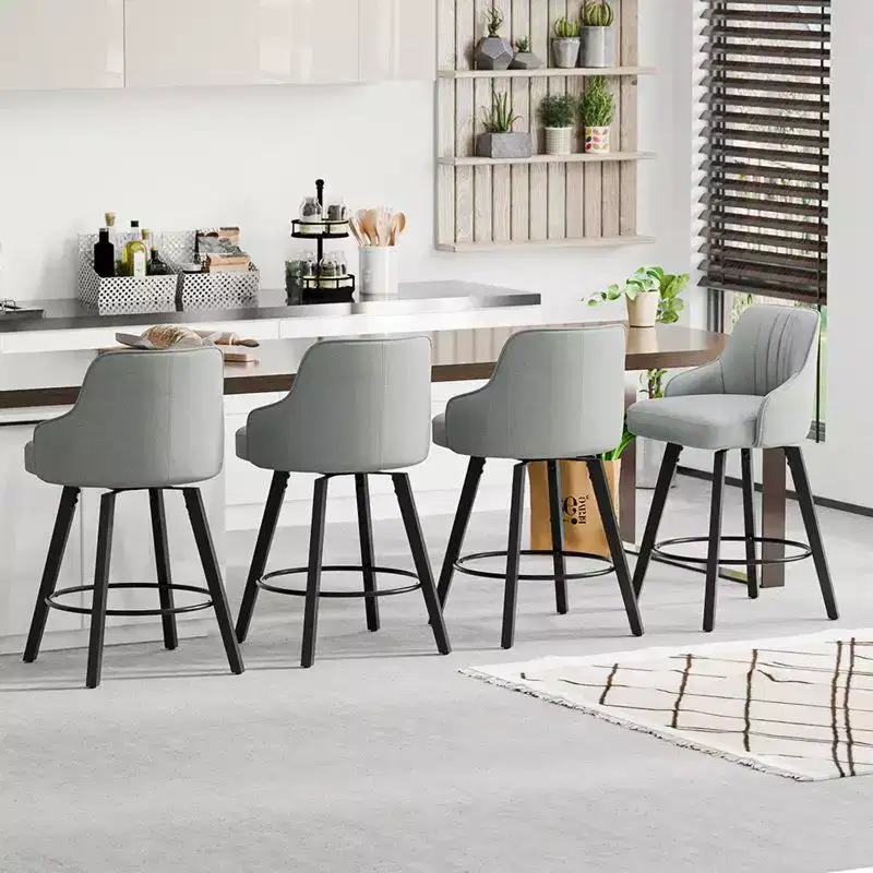 Karl Home Thick Padded Cushion Wood Legs Modern Bar Stool with 360 Rotation