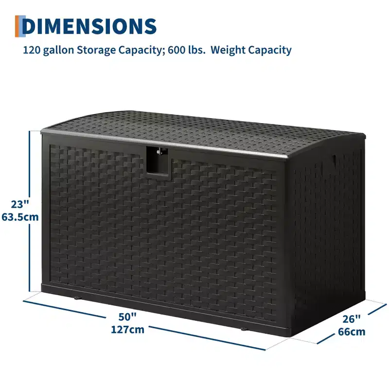 120 Gallon Large Outdoor Resin Deck Box - Waterproof & Lockable Storage Container - Weather-Resistant Organizer for Patio Cushions, Garden Tools