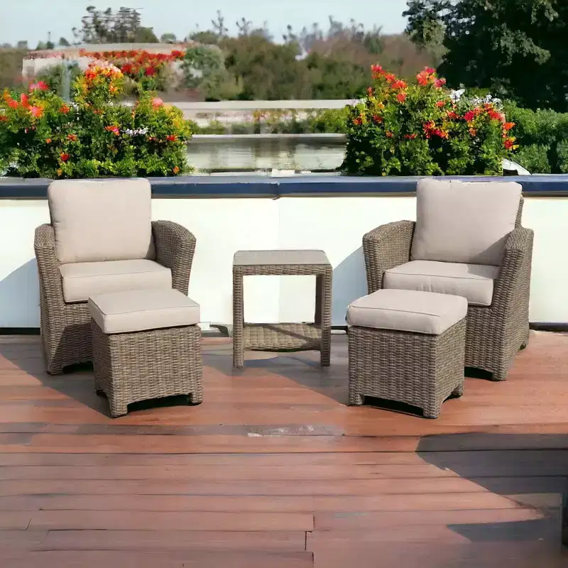 Courtyard Casual Capri 5 pc Relax Chat Set Includes: One End Table, Two Club Chairs and Two Ottomans