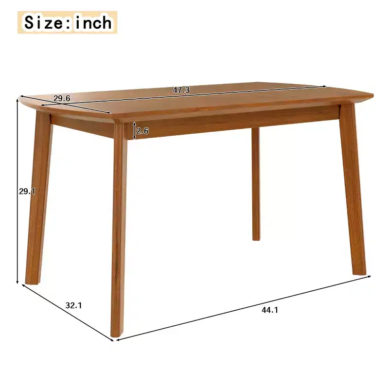 47 Mid-Century Modern Dining Table, Solid Rubber Wood Legs, Oval Curved Top for 4, Kitchen/Dining Room Table, Brown - ModernLuxe